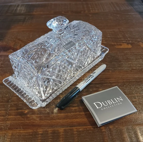 Butter Dish with Lid, Dublin Crystal Collection, 8", Clear NEW With BOX Vintage - Picture 1 of 7